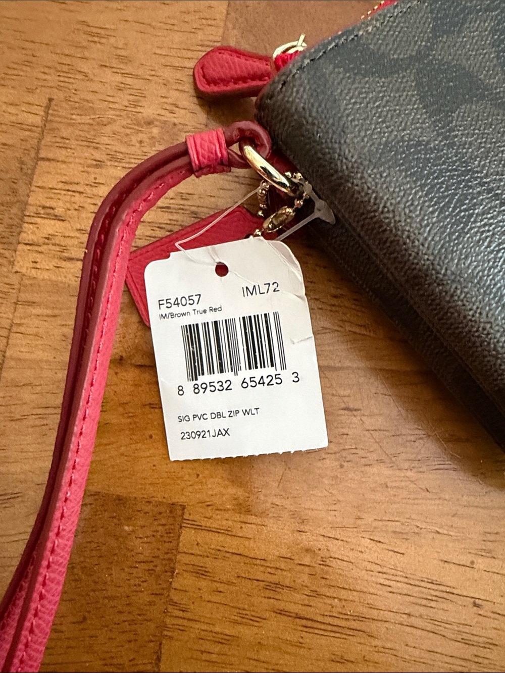 Coach Brown Signature Wristlet with Red Trim and Strap - Picture 2 of 7